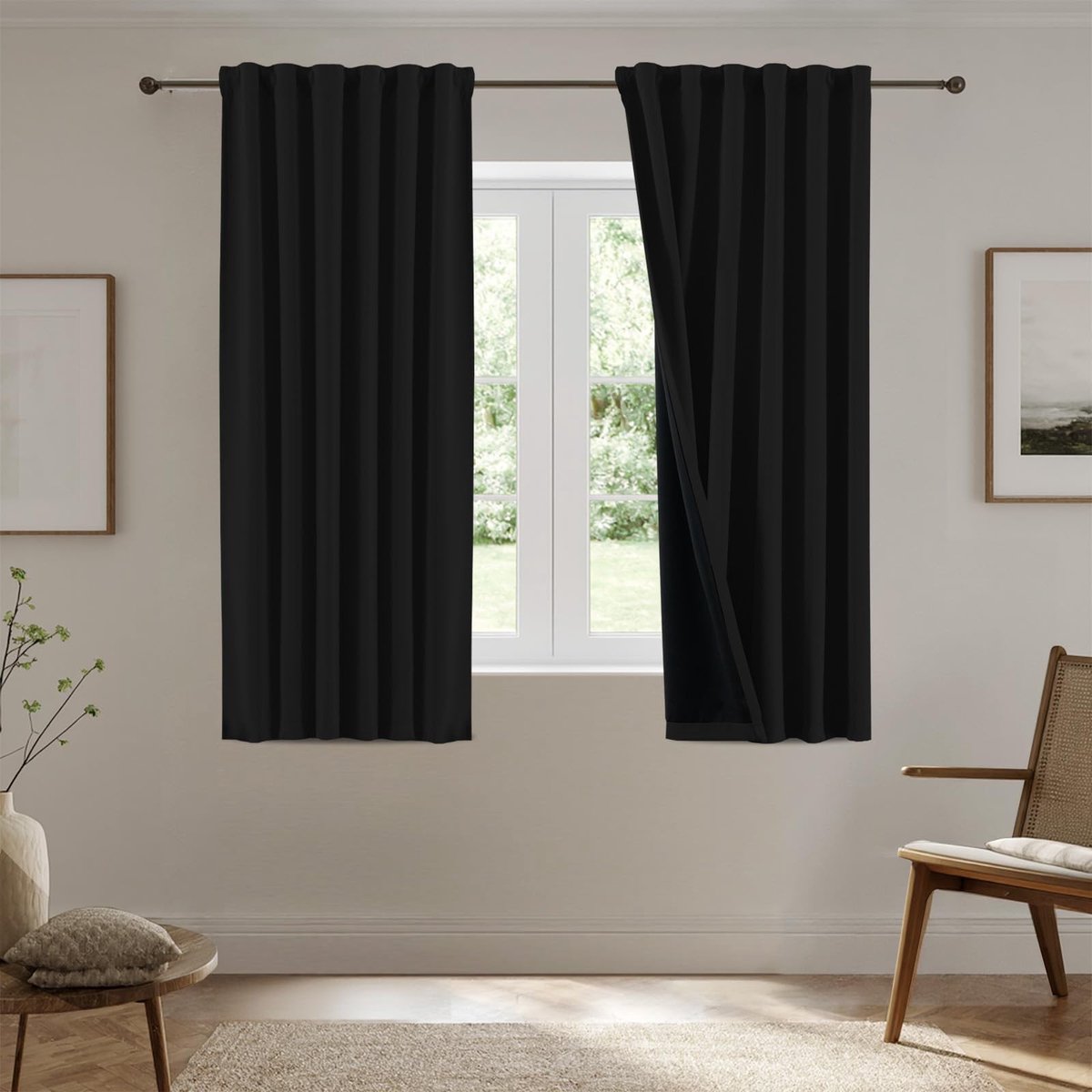 Zwarte Verduisteringsgordijnen 140 x 175 cm, Set van 2