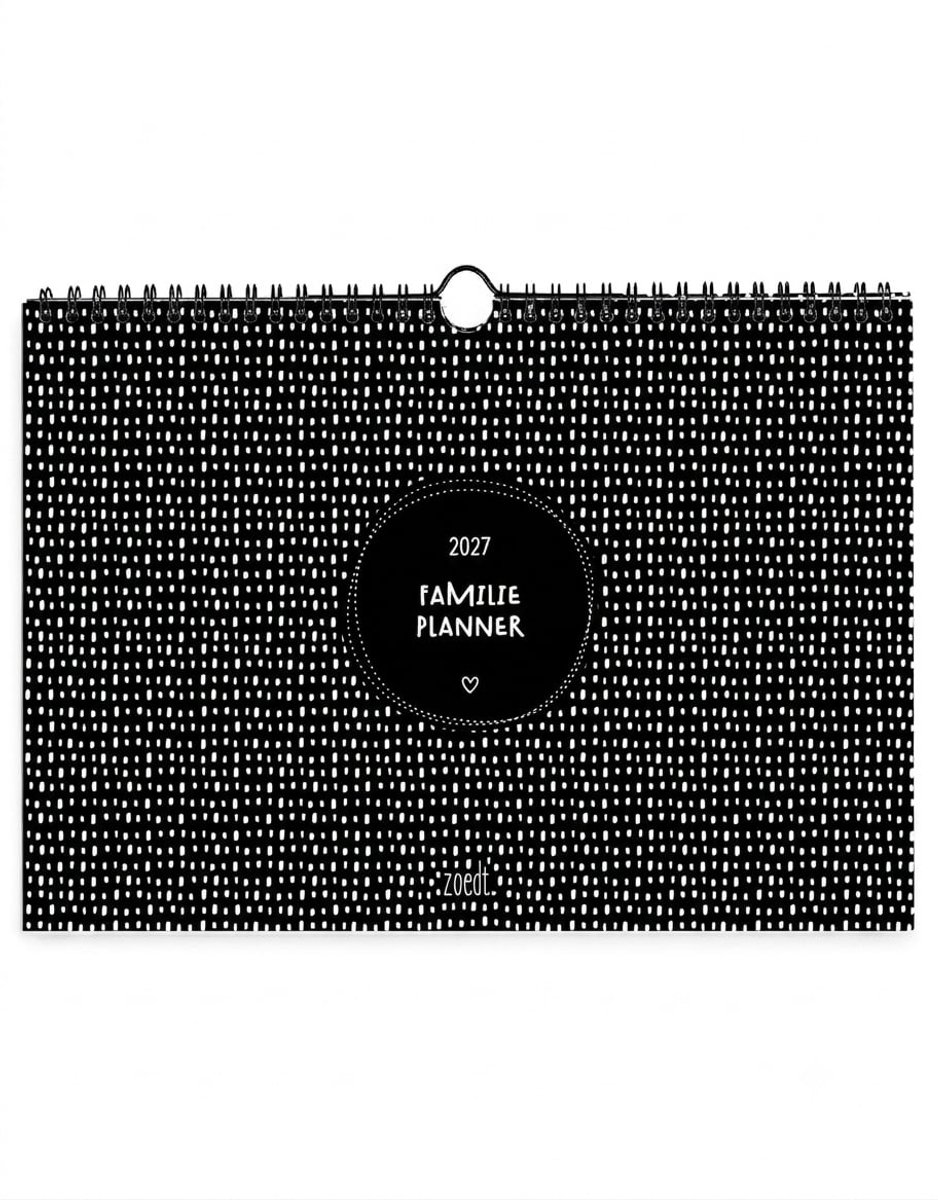 Zoedt familieplanner 2027 - A4 formaat - voor 5 personen - zwart wit - ringband