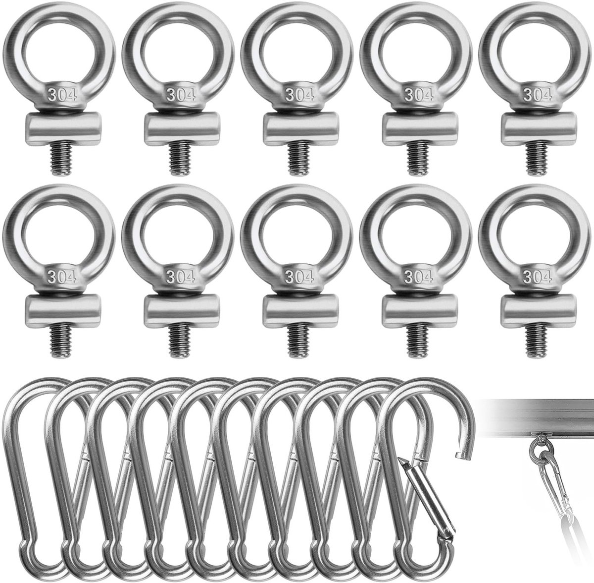 Omgoods - Set van 10 M4 Oogschroeven met Carabiner Haken