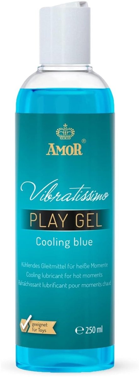 Vibratissimo Play Gel Cooling blue 250 ml I Koelend glijmiddel I Waterbasis glijgels I Glijmiddel Gel geschikt voor siliconen speeltjes & latex condooms I water gebaseerde smering