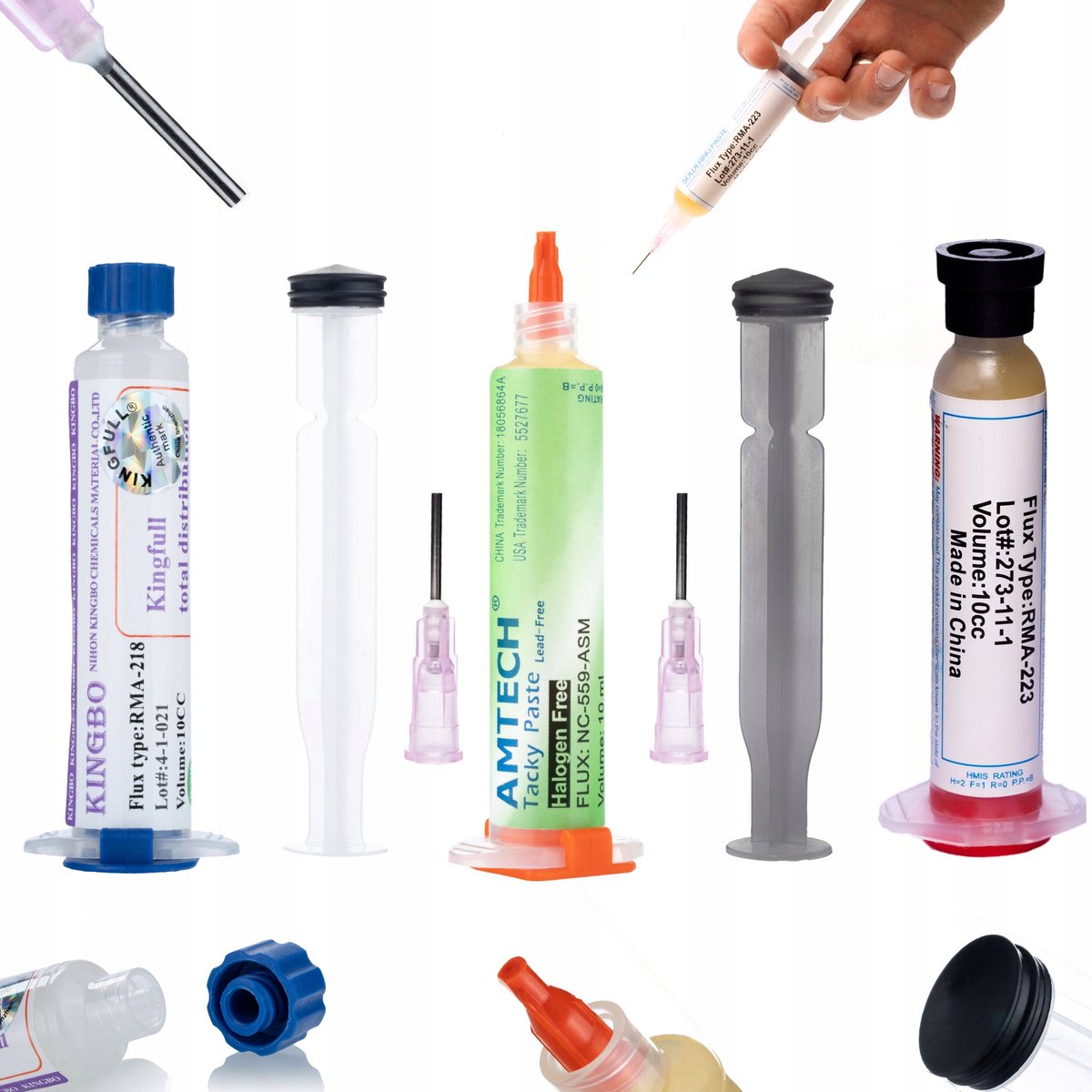 Rosfix Flux Spuit Set - No-Clean Gel 10cc - RMA-223 met Zuiger en Naald, Kingbo 218, NC-559-ASM