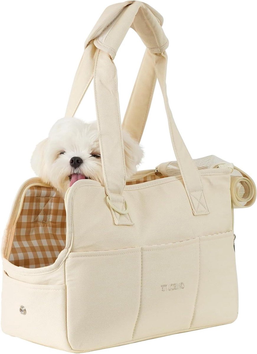Reistas Huisdieren - Draagtas Kat Hond - Veilig Reizen - Ademend Mesh - 43 x 19 x 31 cm - Beige