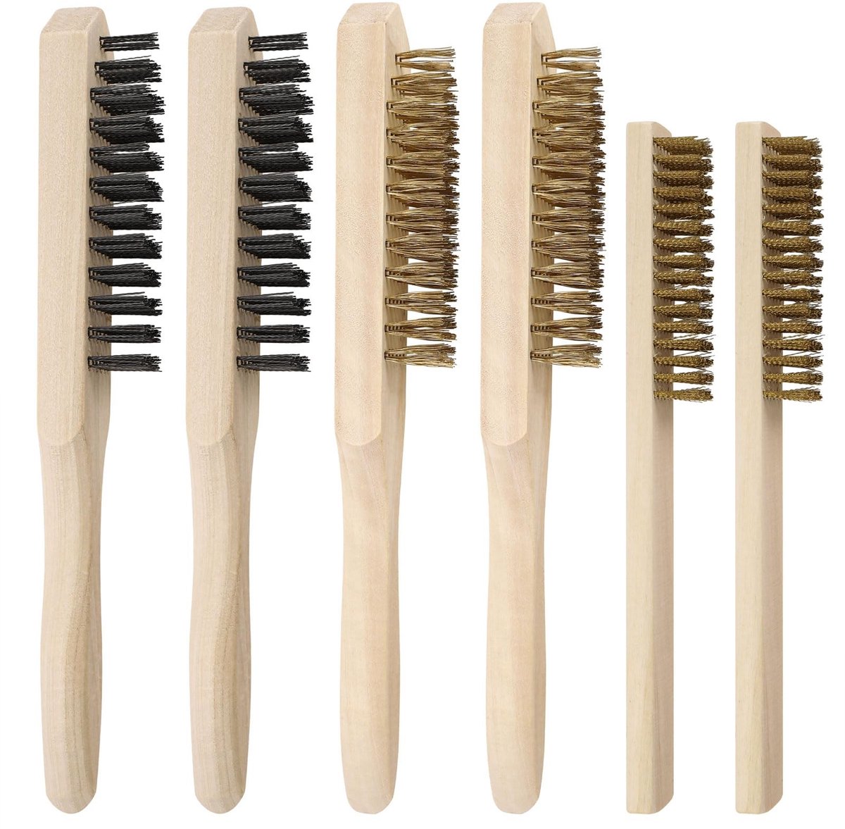 SolidKeus - Set van 6 Metaalborstels met Houten Handvat