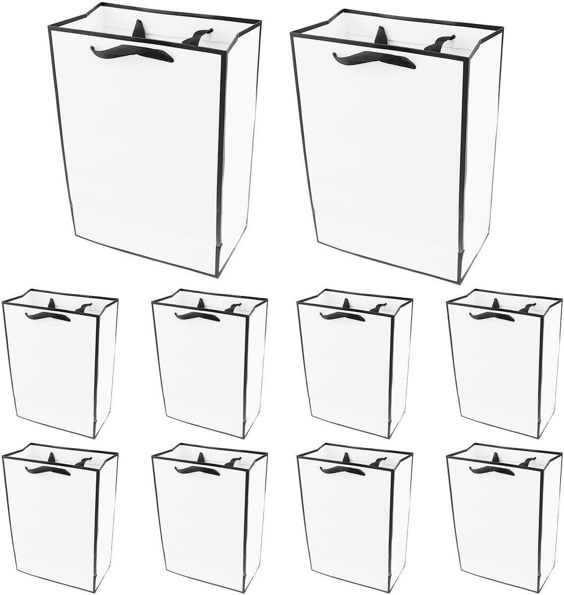SolidKeus - Set van 10 Kraft Papieren Cadeau Tassen met Handvatten (Wit)