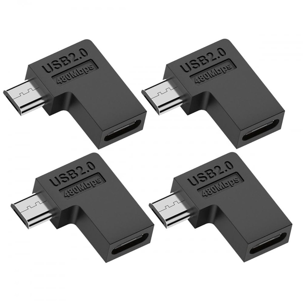 SolidKeus - Set van 4 USB-C naar Micro USB Adapter met 90 Graden Hoek