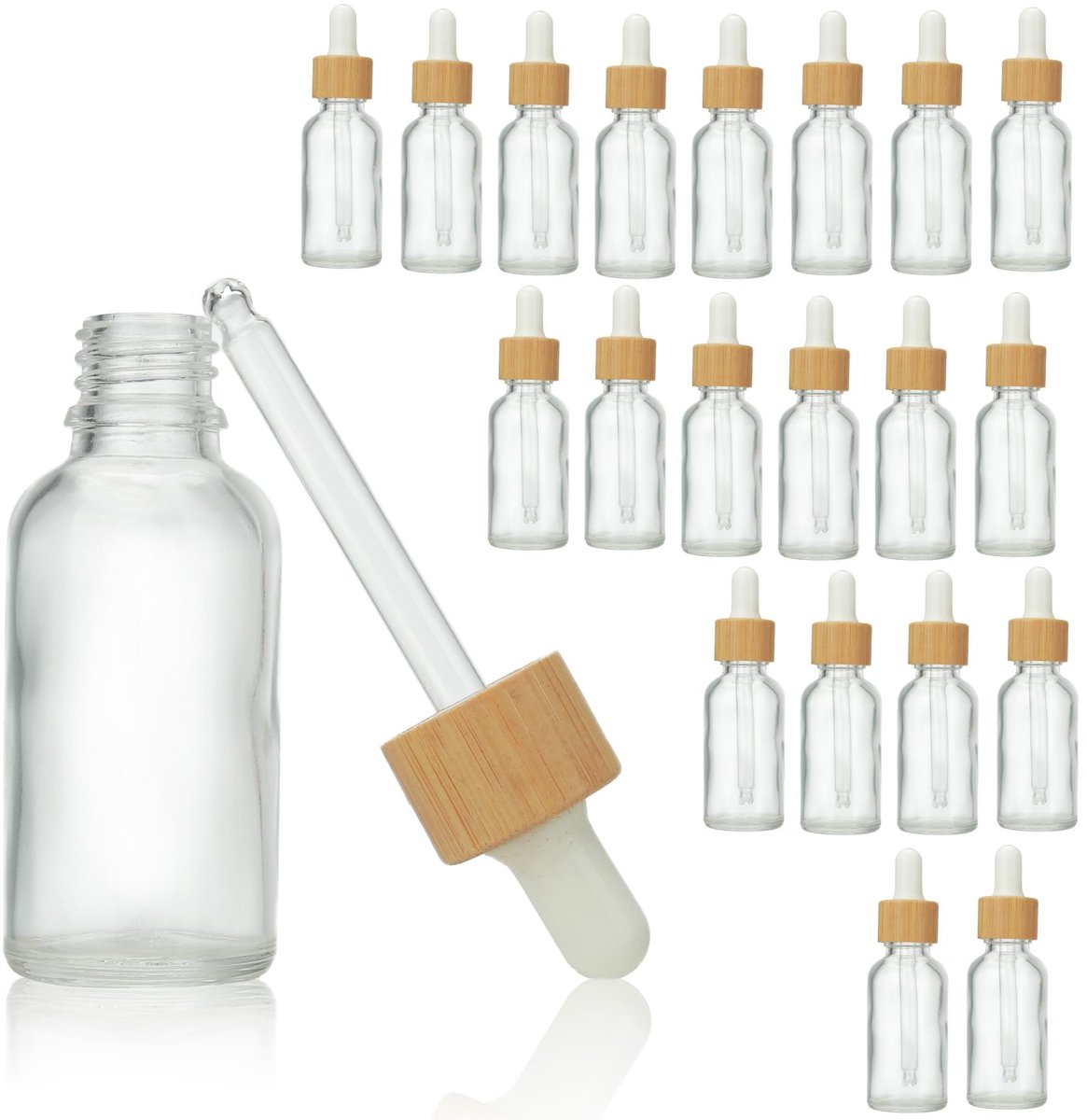 SolidKeus - Set van 20 Lege Glazen Flessen met Bamboe Druppelaar 30ml