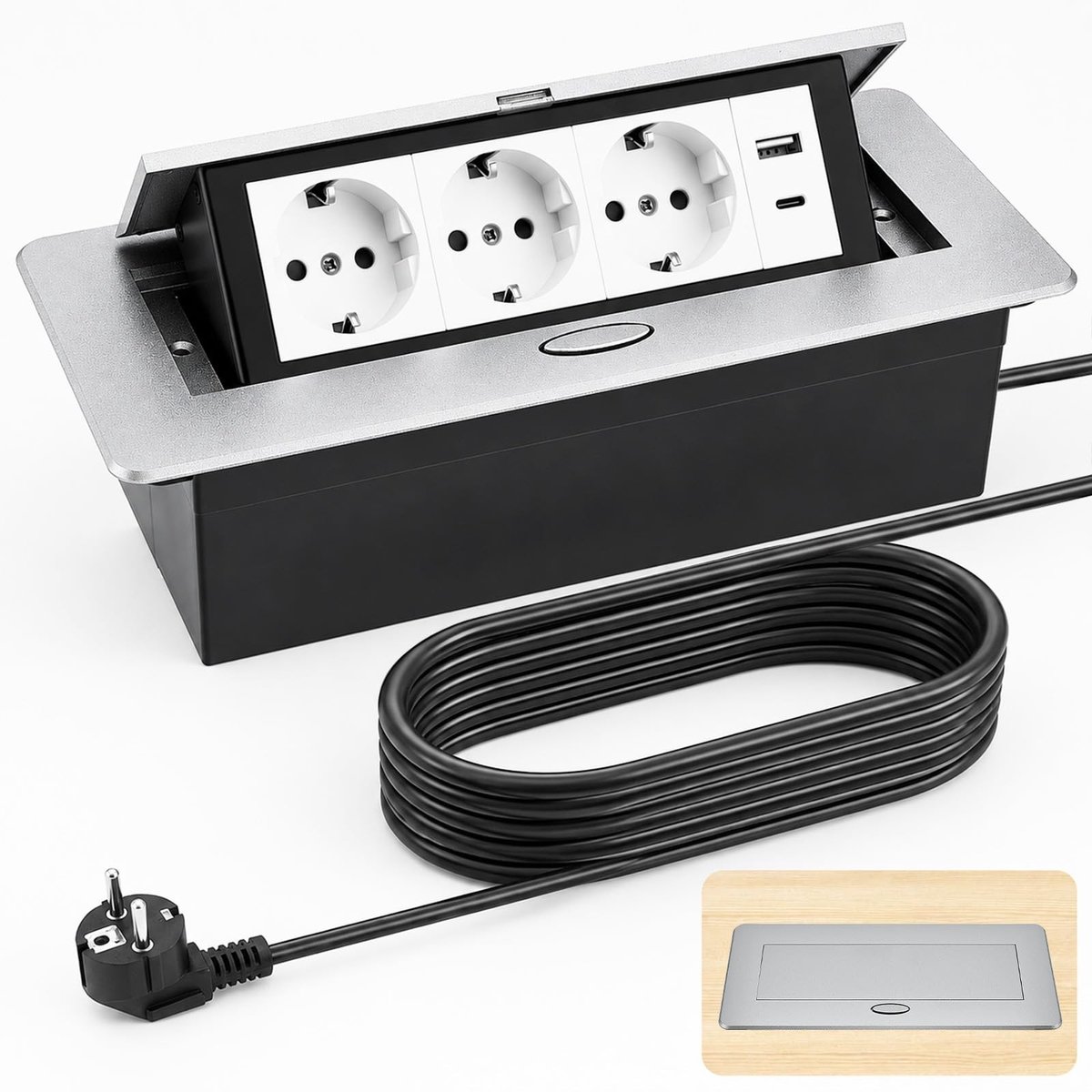 SolidKeus - Aluminium Inbouwstekker met USB Aansluitingen