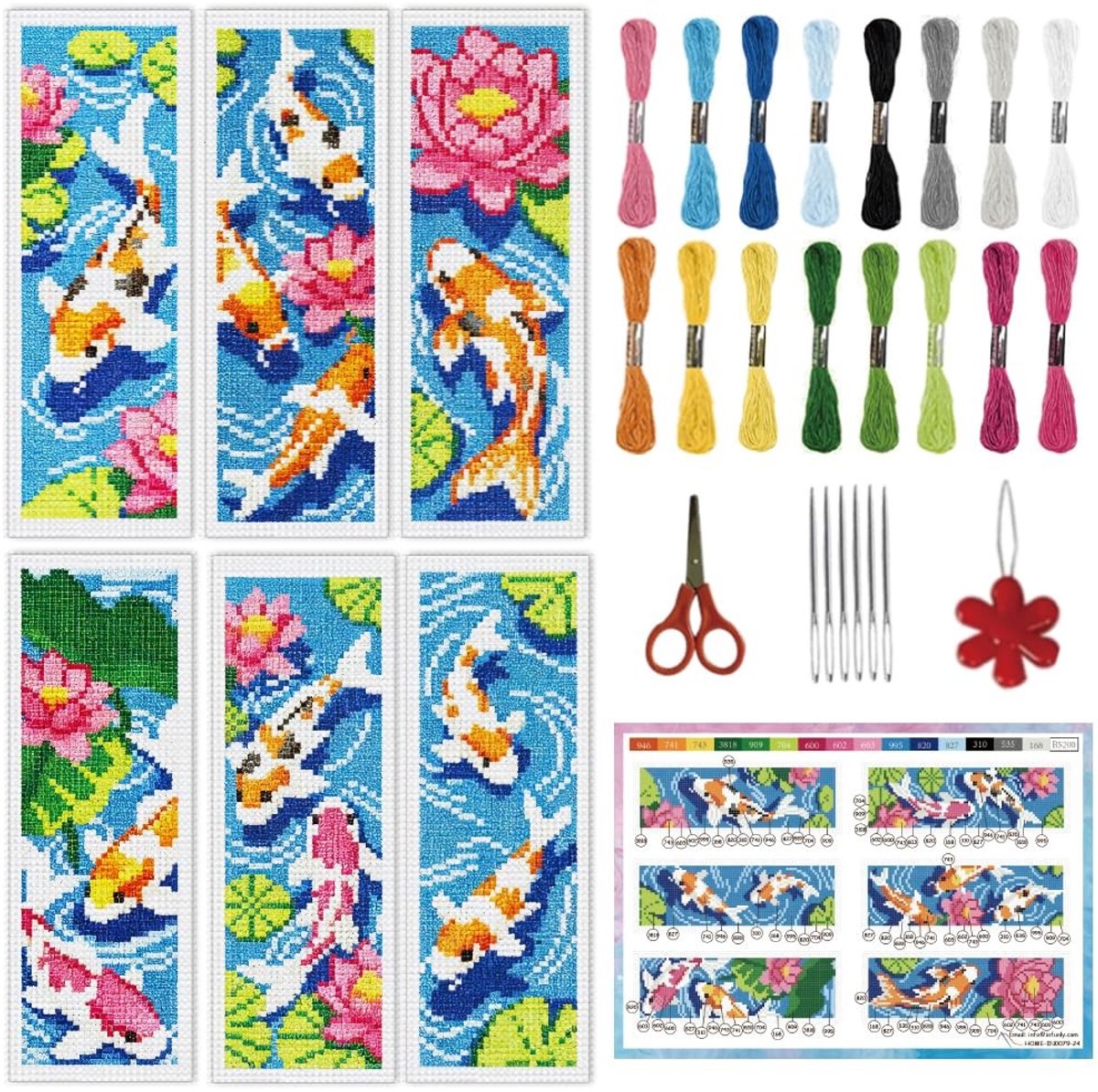 SolidKeus - Set van 6 Koi Vis Kruissteek Kits voor Volwassenen