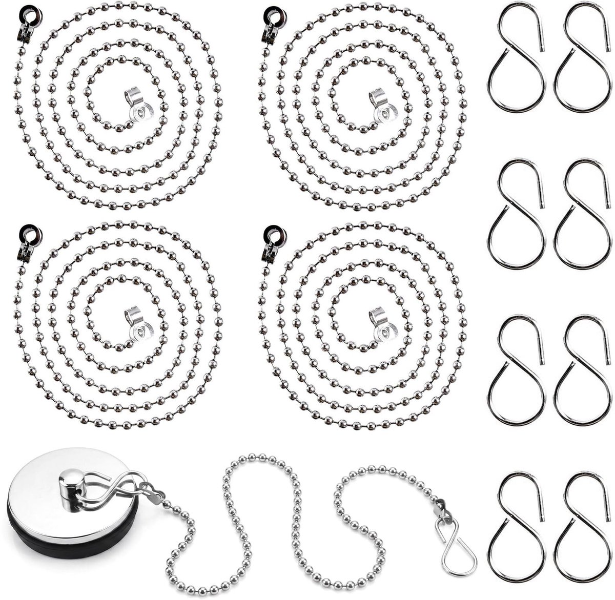 SolidKeus - RVS Stopperketting voor Bad en Wastafel (4 Stuks)