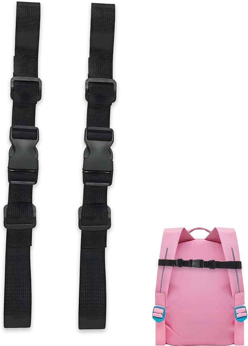 2 stuks verstelbare borstband voor kinderen, schoolrugzak, rugzak met snelsluiting, antislip, borstband voor hardlopen, wandelen, zwart