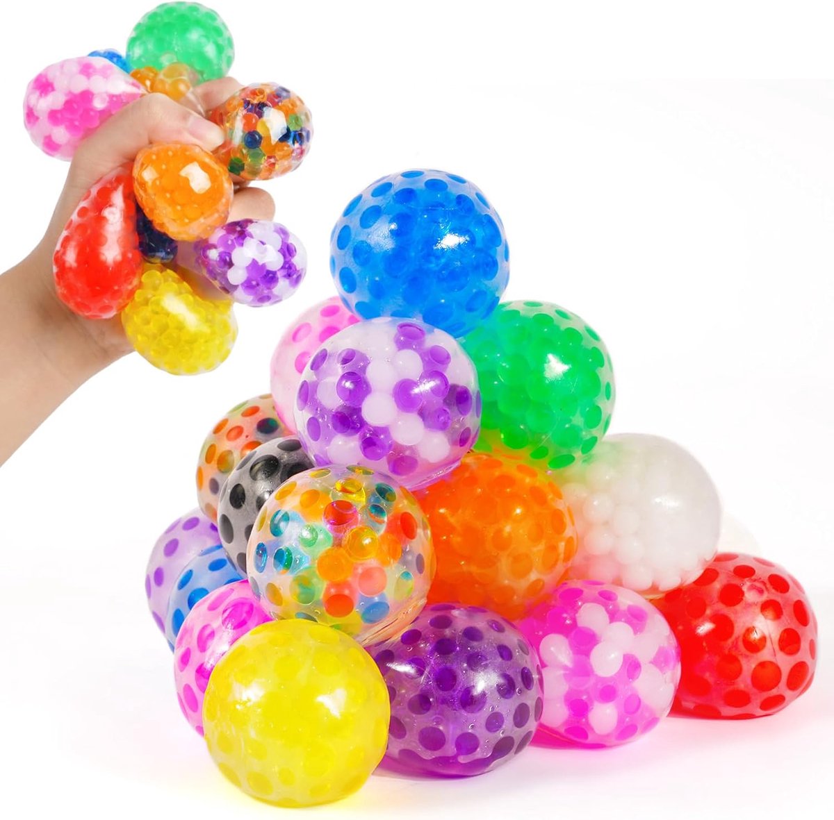 24 Stuks Kralen Stress- en Squishy Knijpballen - Sensorisch Fidget-Speelgoed voor Volwassenen, Stressverlichting, Feesttasvullingen, Verjaardagscadeaus