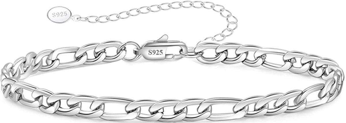 925 massief sterling zilver, 3/5 mm Cuban/Figaro kettingarmband voor vrouwen, instelbaar, 16,5 - 21,5 cm, robuuste niet-vervagende armband, sieraden, geschenken