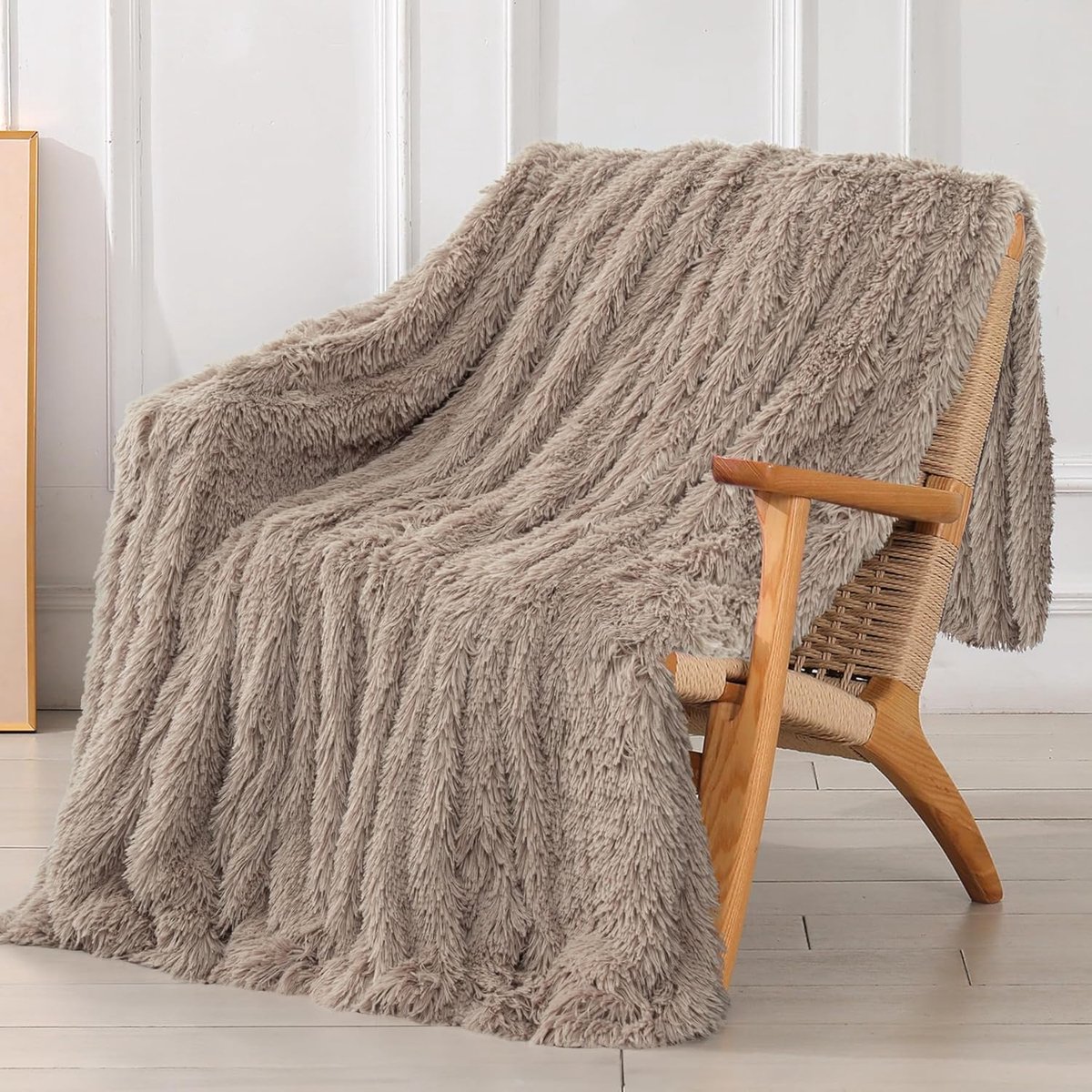 Decoratieve extra zachte deken van imitatiebont 127 x 152 cm, effen omkeerbare donzige lichtgewicht langharige deken met lang haar, pluizige gezellige pluche fleece comfortabele