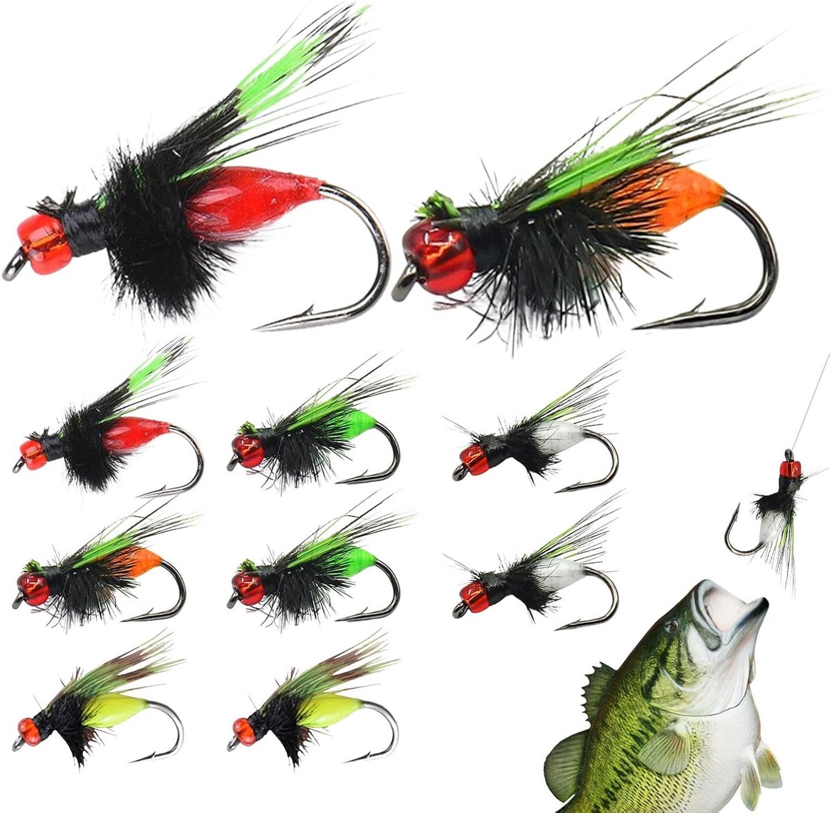 - 10 stuks forelvliegassortiment | Droog bovenwater kunstaas, geanimeerde zoutwatervisvliegset voor baars, forel, panfish, bluegill