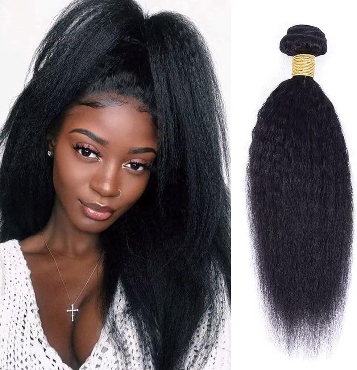 Straight Bundles Human Hair Bundles 18 inch Kinky Straight Hair 1 Bundle 10A Brazilian Kinky Straight Human Hair Weave For Black Women Natural Color