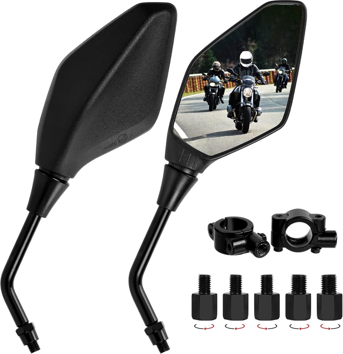 Achteruitkijkspiegel voor motorfiets, stuur, 1 paar, 7/8 inch, 22 mm, voor motorfiets, scooter, cruiser