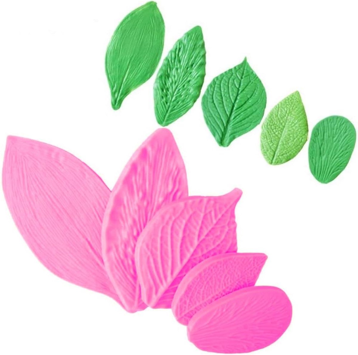Siliconen vormen voor fondant, voor taartdecoratie, blad uitstekers suikerbloem bloesem uitsteekvormpjes fondant, 5-delige set