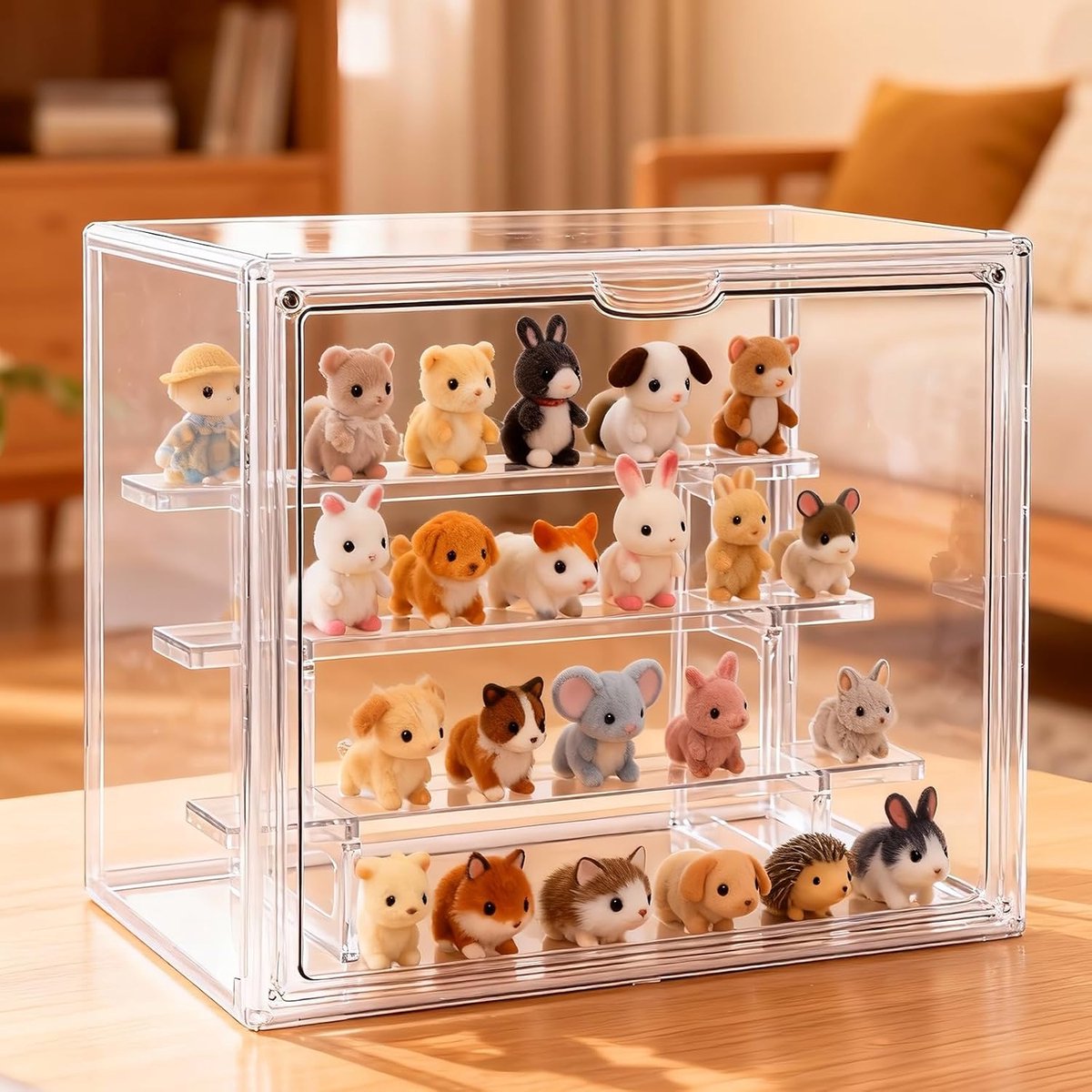 3-laagse acryl vitrine met magneetdeur, zelfmonteerbaar acrylprunkstuk voor actiefiguren, miniaturen en verzamelstukken, hoogwaardige plexiglaskast met magneetsluiting (36 x 23 x 27 cm)