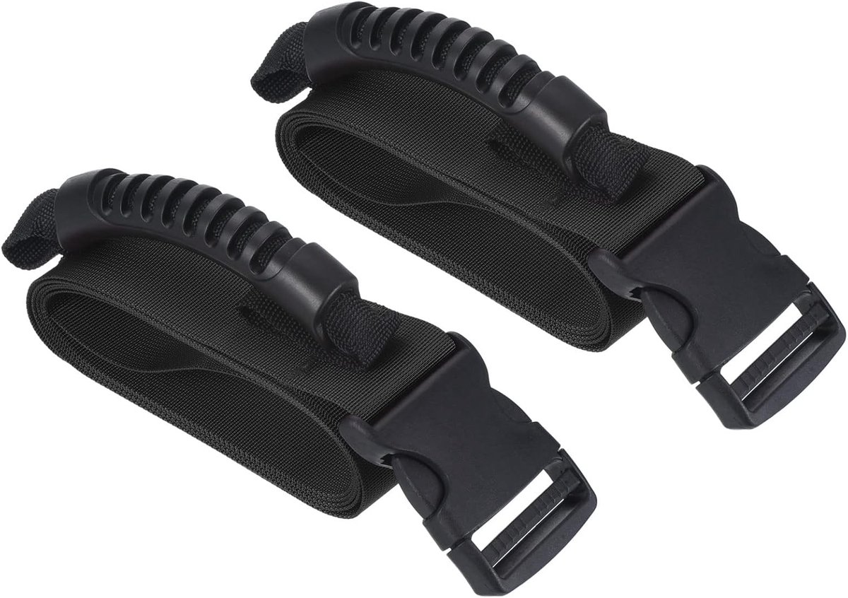 Draagriem met handgreep, 2 stuks, verstelbaar, nylon riem voor beweging, liften, boxen, levensmiddelen, bagage, zwart