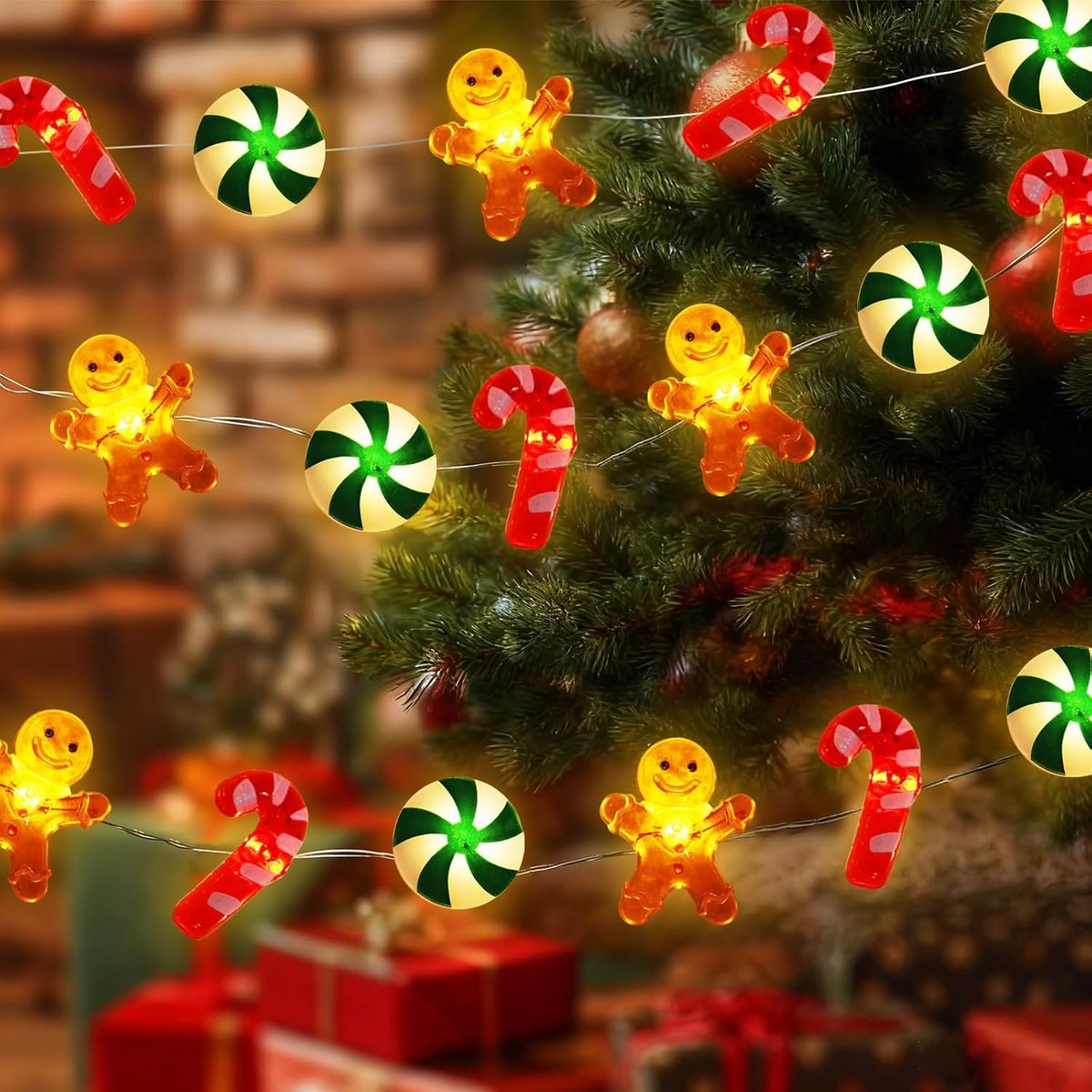 Lichtsnoer voor Kerstmis, 3 m, 30 leds, peperkoekman, kerstdecoratie, lichtketting, kerstverlichting met suikerstok, kerstverlichting voor binnen, voor kerstboom, feest, balkon, raam