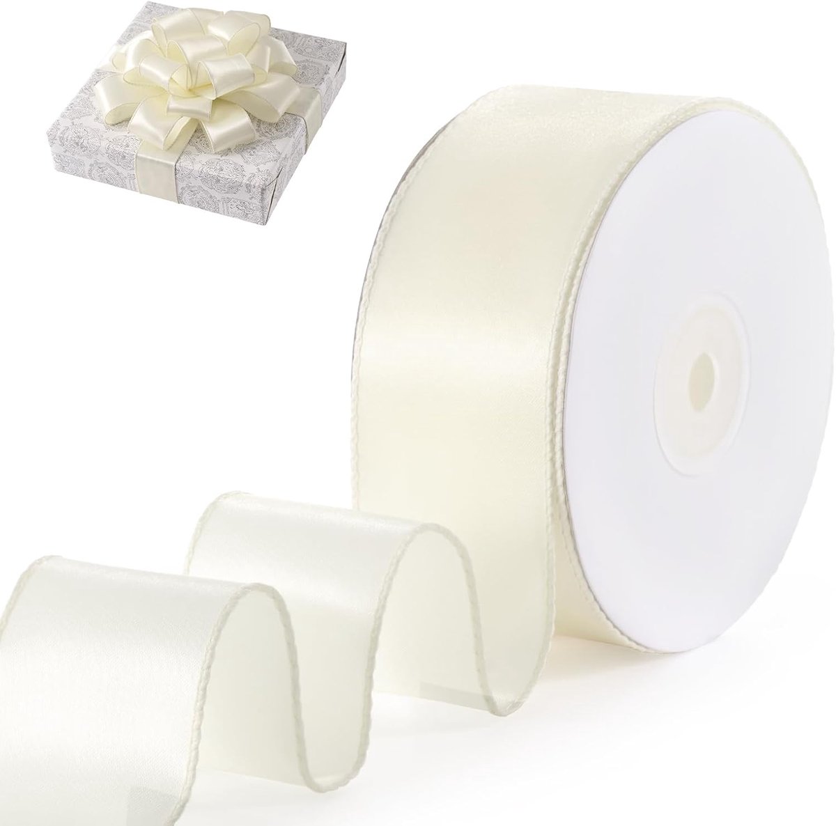 Satijn bedraad lint 1,5 inch, continu 20 meter champagnelint voor geschenkverpakking, kerstboomdecoratie, grote strikken maken krans doe-het-zelf ambachten, vakantiedecoratie en