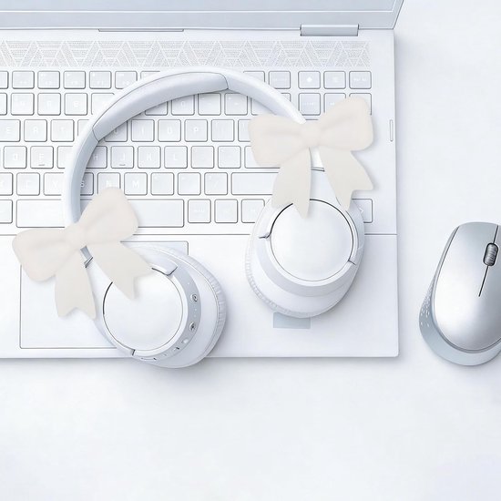 2st Witte Strikjes als Oordopjesversiering, Schattige Strikjes als Oordopjesversiering Speels Accessoire een Perfect Cadeau voor Vrouwelijke Gamers en Streamers — afbeelding 3