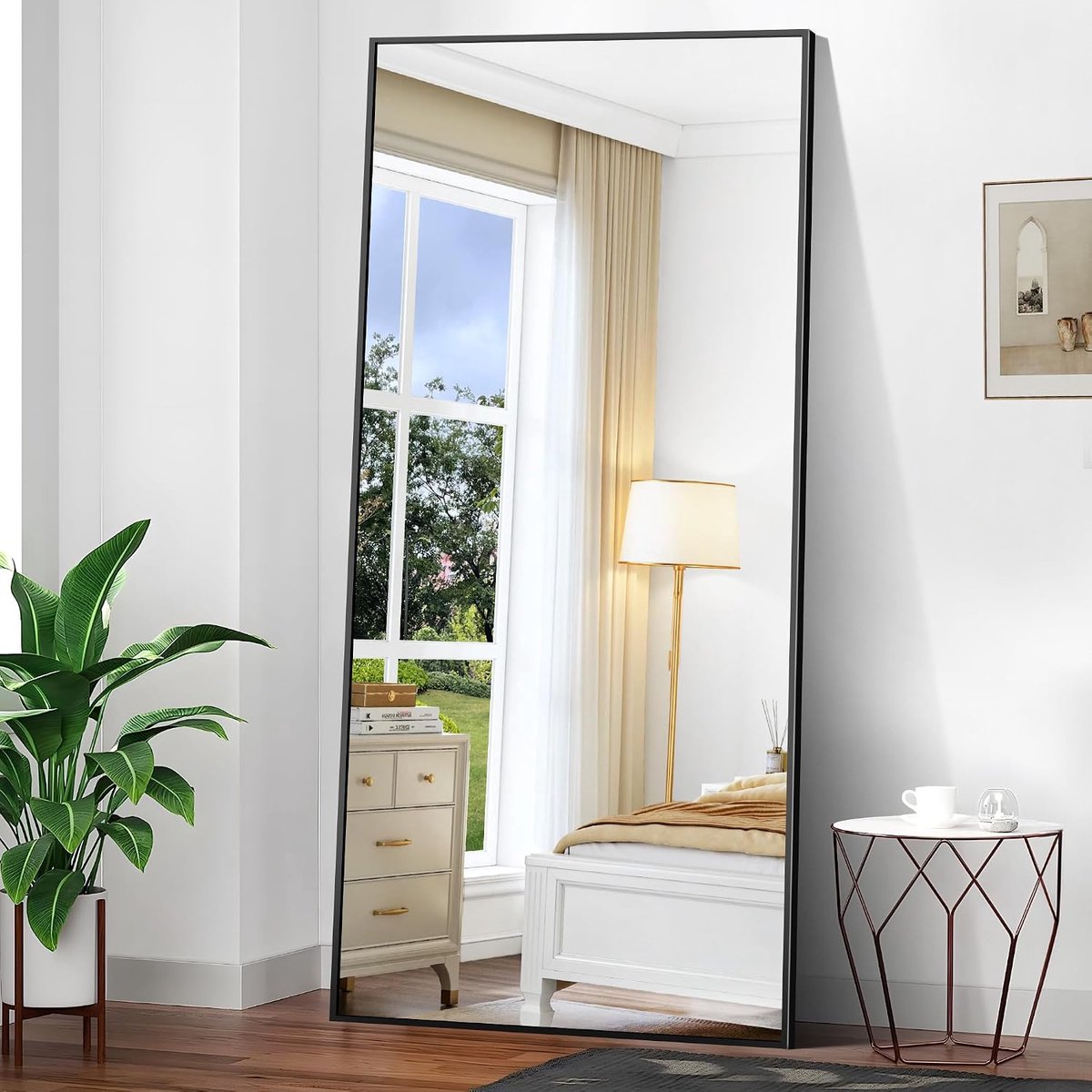 Staande spiegel 192 x 85 cm, spiegel in volledige lengte met zwart aluminium frame, grote rechthoekige wandspiegel voor kleedkamer, woonkamer, hal