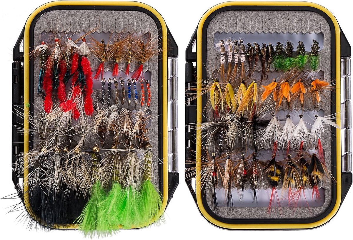 Vliegvissen Vliegen Set Vliegen Assortiment Forel Bass Vissen met Fly Box met Droge/Natte Vliegen, Nimfen, Streamers, Popper