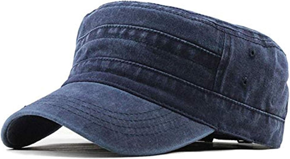 Premium Army Cap Militaire Stijl Legerhoed Mannen Low Profile Zomer 100% Katoen Verstelbare Hoed Leger Plain Flat Cadet Baseball Cap Retro Schilder Unisex, donkerblauw, Einheitsgröße