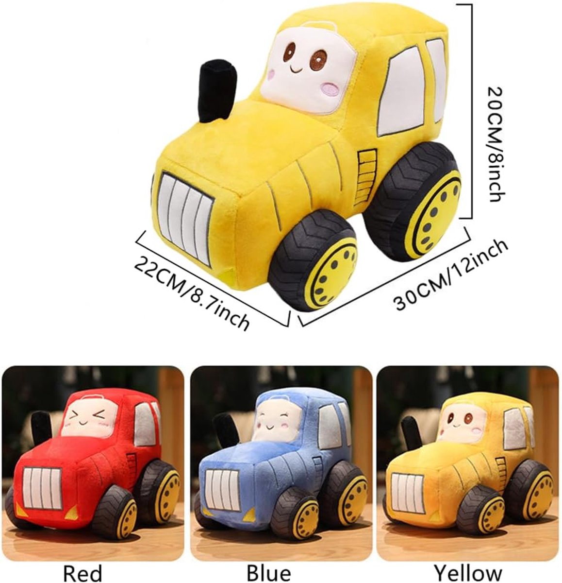 Pluche tractor gevuld kussen vrachtwagen speelgoed cartoon tractor pluche kussen, uitstekend cadeau voor kinderen verjaardag kerstfeest (geel)