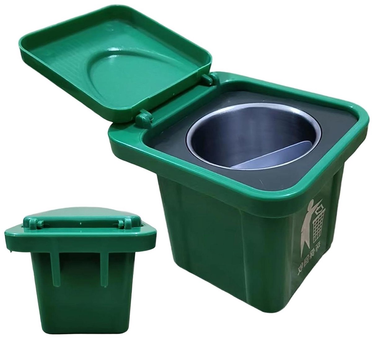 Bureauafvalemmer met deksel - Kleine prullenbak opbergmand - Ruimte organiseren - Vlieggasopvangsysteem - 11 x 9.5 cm - Groen