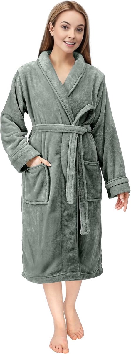 Threads Luxe Jurkenjurk voor Vrouwen Super Soft Fleece Badjas Gezellige Sjaalkraag Loungewear en Nachtkleding