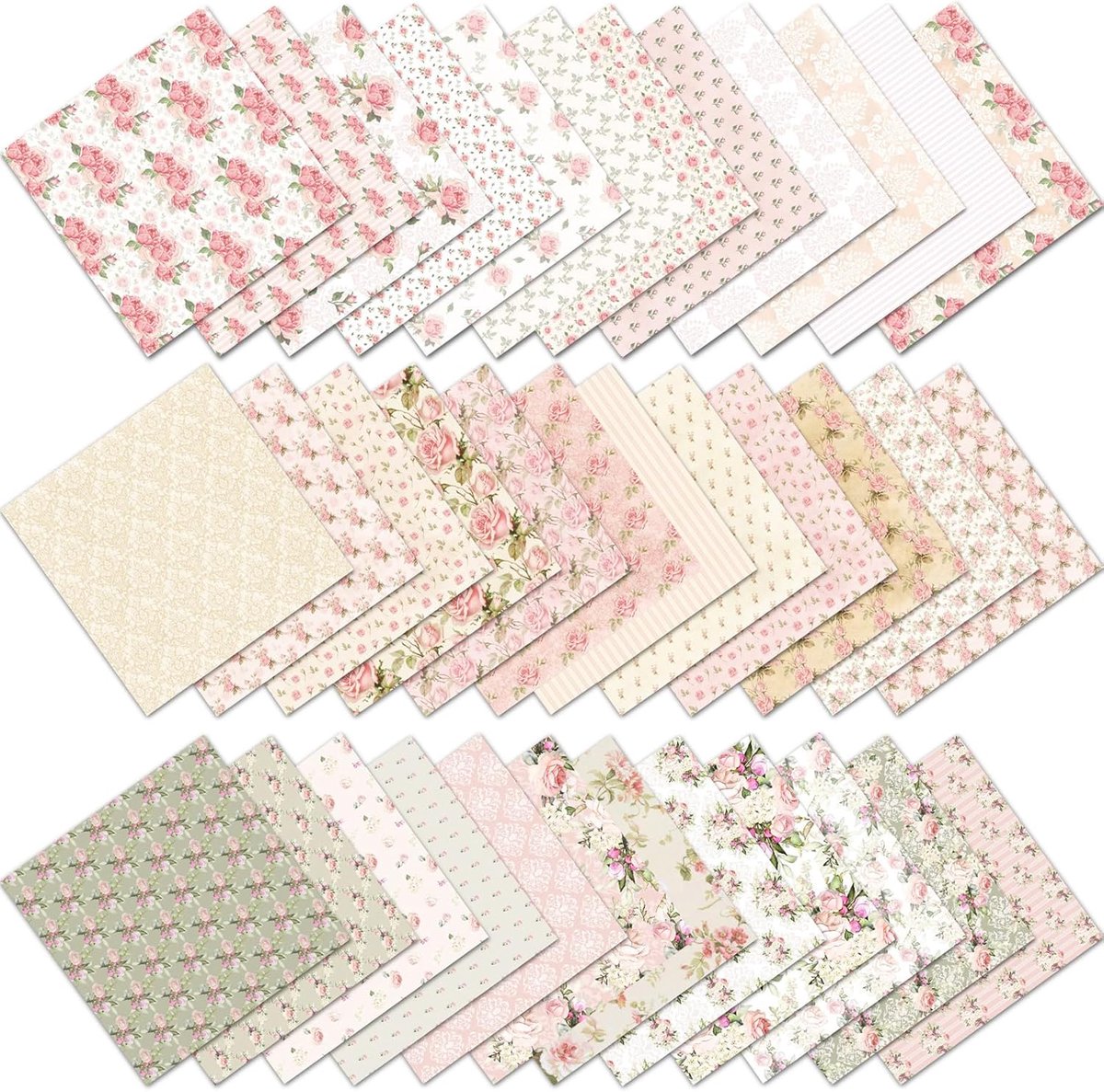36 vellen scrapbookpapier, bloemenpatroon, vintage scrapbookpapier, 15 x 15 cm, scrapbook-accessoires, decoratief papier, bloemenmotiefpapier, decoupage papier voor journal, scrapbooking