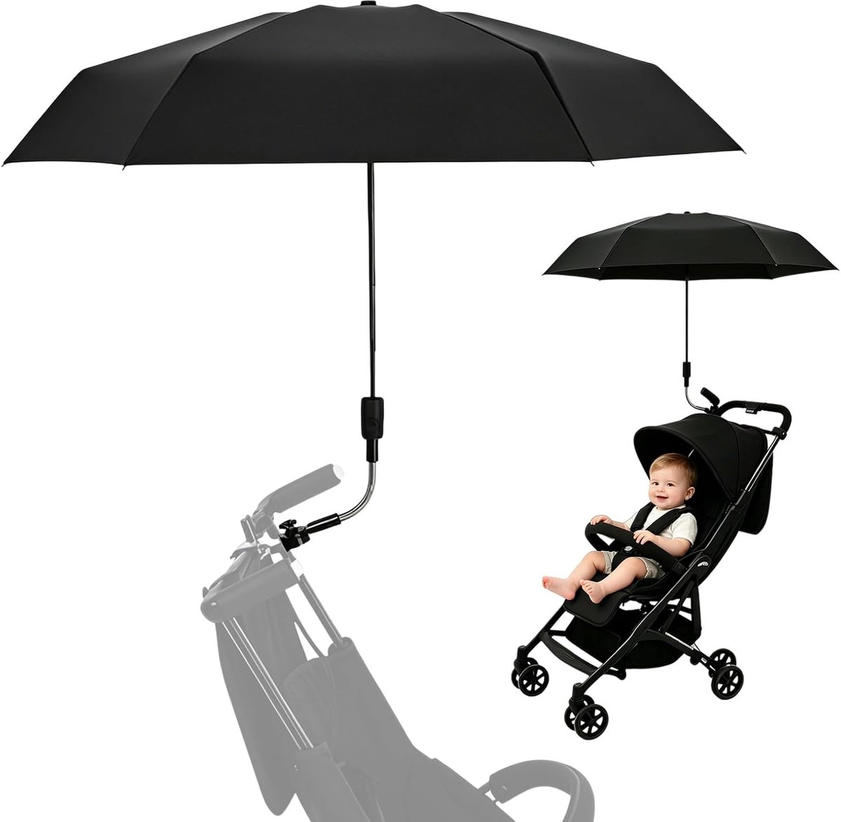 kinderwagen: vouwbare kinderwagen parasol met houder, UV-bescherming 50+ universele parasol buggy 90 cm diameter, voor kinderbuggy, flexibel, draai- en kantelbaar
