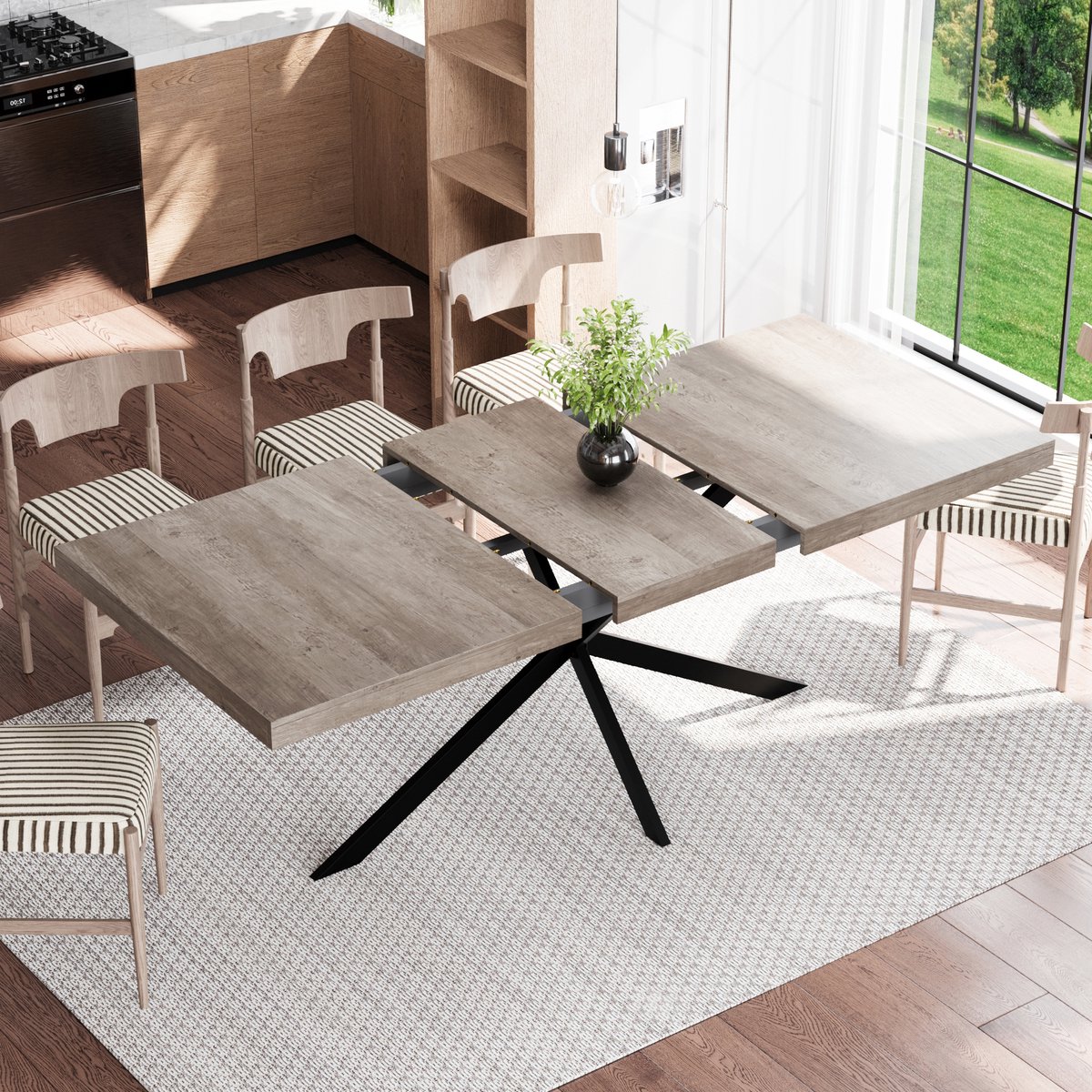 DESMIU Eettafel - Uitbreidbaar Met Verborgen Opbergruimte - Voor Eetkamer Keuken En Woonkamer - MDF En Metaal - Grijs - 140 Tot 180 X 80 X 76 Cm