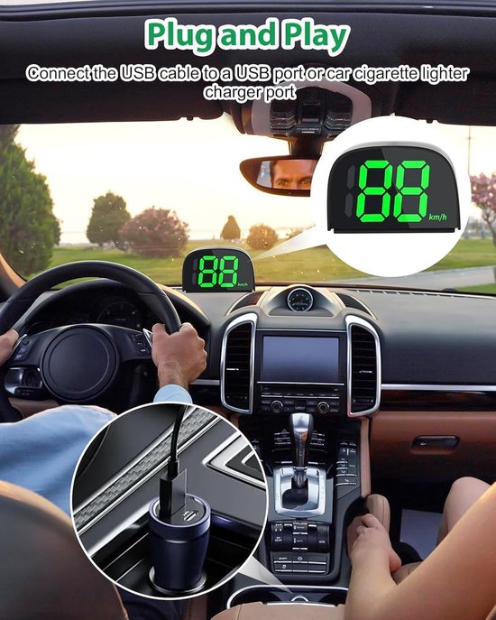digitale snelheidsmeter met HUD head-up display, GPS voor auto, motorfiets, fiets en elektrische step, duidelijke weergave dag en nacht — afbeelding 3