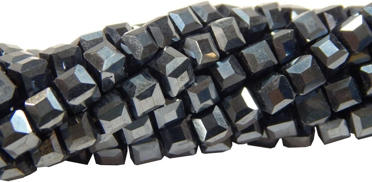 Kralen 4 mm, Tsjechische parels geslepen glazen kralen, kubussen, CZ kralen (metallic zwart)