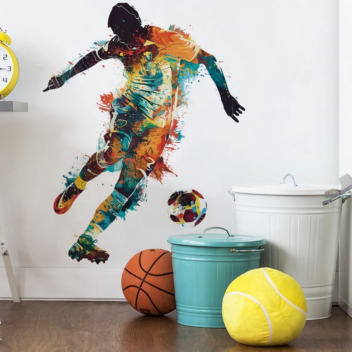 Voetballer Muursticker voor Jongens Slaapkamer Sport Voetbal Doel Wall Art Stickers Peel and Stick Poster Tieners Kamer Decor