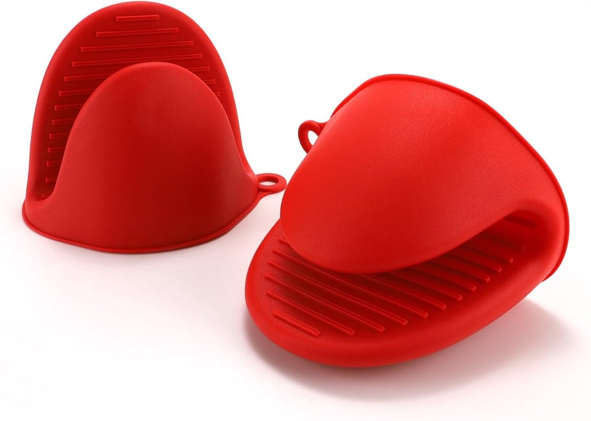 Ovenhandschoen dikker siliconen pannenlap voor heteluchtfriteuse, bakken, koken, BBQ grillen (rood)