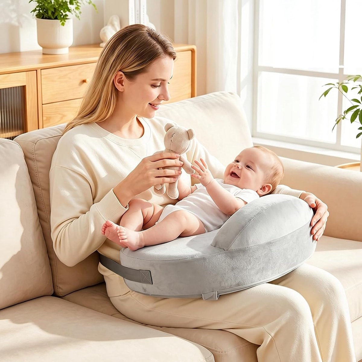 Zorgkussen met veiligheidshek - Geheugenfoam - Verstelbare band - Ergonomisch voor moeder en baby - SnelShoppen