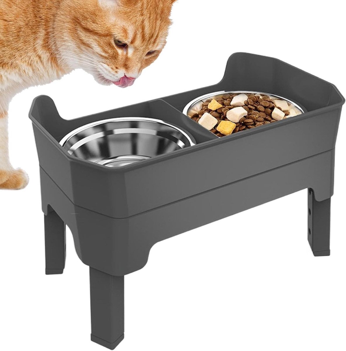 Verhoogde Hondenbakken - Voerbak Standaard - Comfortabel Eten - Verstelbare Hoogte - 44.5 x 27 x 16.5 cm - Zwart