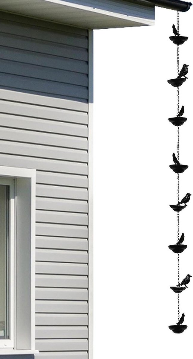 Regenketting met bekers - Waterafvoer ketting - Decoratieve watergeleiding - Roestvrij metaal - 100 cm lengte - Zwart