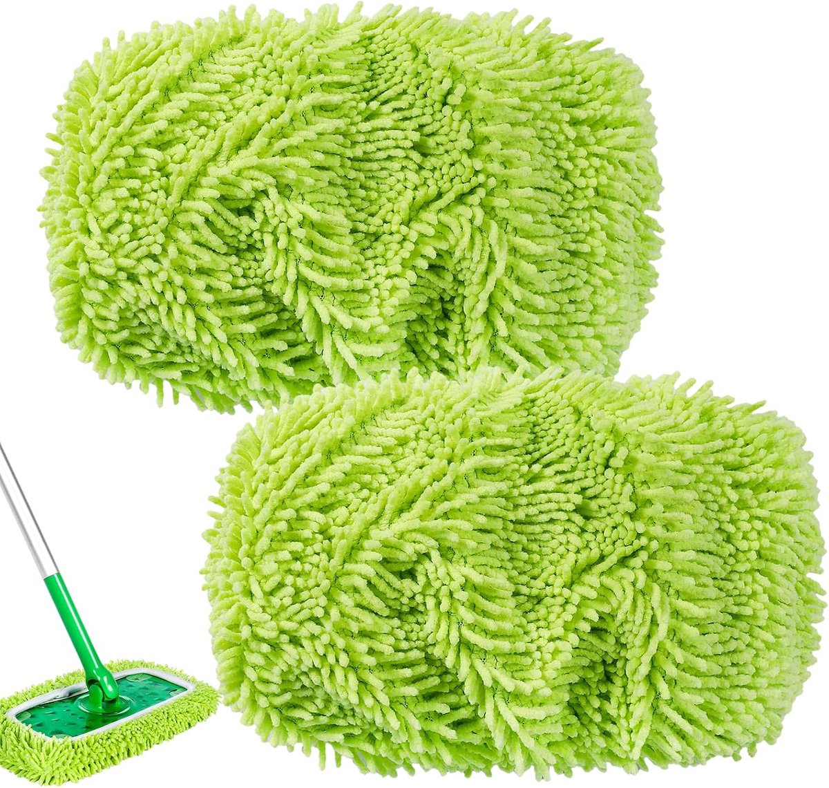 2 vloerdoeken voor Swiffer vloerwisser - wasbaar, nat en droog | Herbruikbare microvezeldoeken voor Swiffer vochtige vloerdoeken, chenille-materiaal, 5 x kracht, duurzaam, met waszak