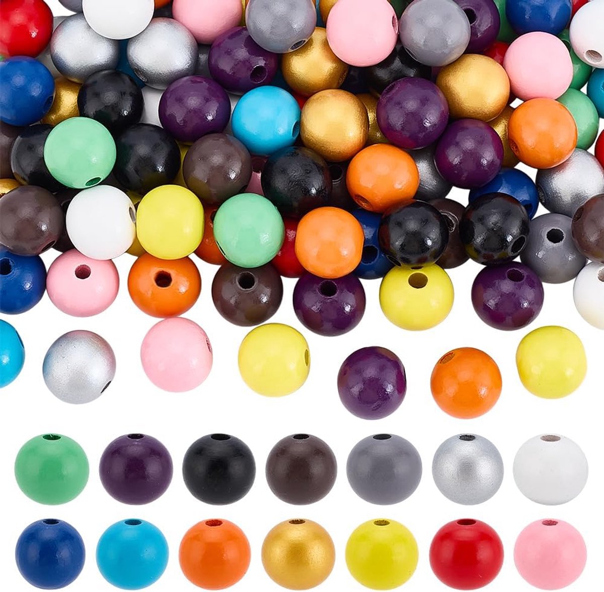 PandaHall 140 stuks 14 kleuren houten kralen 20 mm grote Europese houten kralen met gat van 4,2 mm geschilderde houten afstandskralen voor het knutselen, sieraden maken, woondecoratie