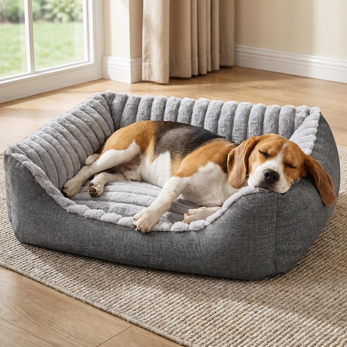 Katten- en hondenbed, antislip, anti-angstkussen voor kleine middelgrote honden en katten, zacht oppervlak en antislip onderkant, zacht, rustgevend, wasbaar, grijs (L)