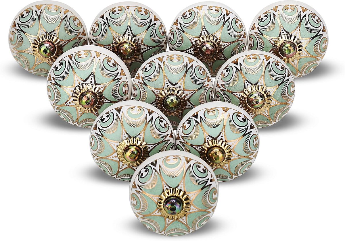 Boho Keramische Dressoir Trek Handvat Keuken Diverse Keukenkasten Kast Knop Boerderij Decor Meubels Hardware Groen Goud Garderobe of Decor Knoppen - Pack van 4