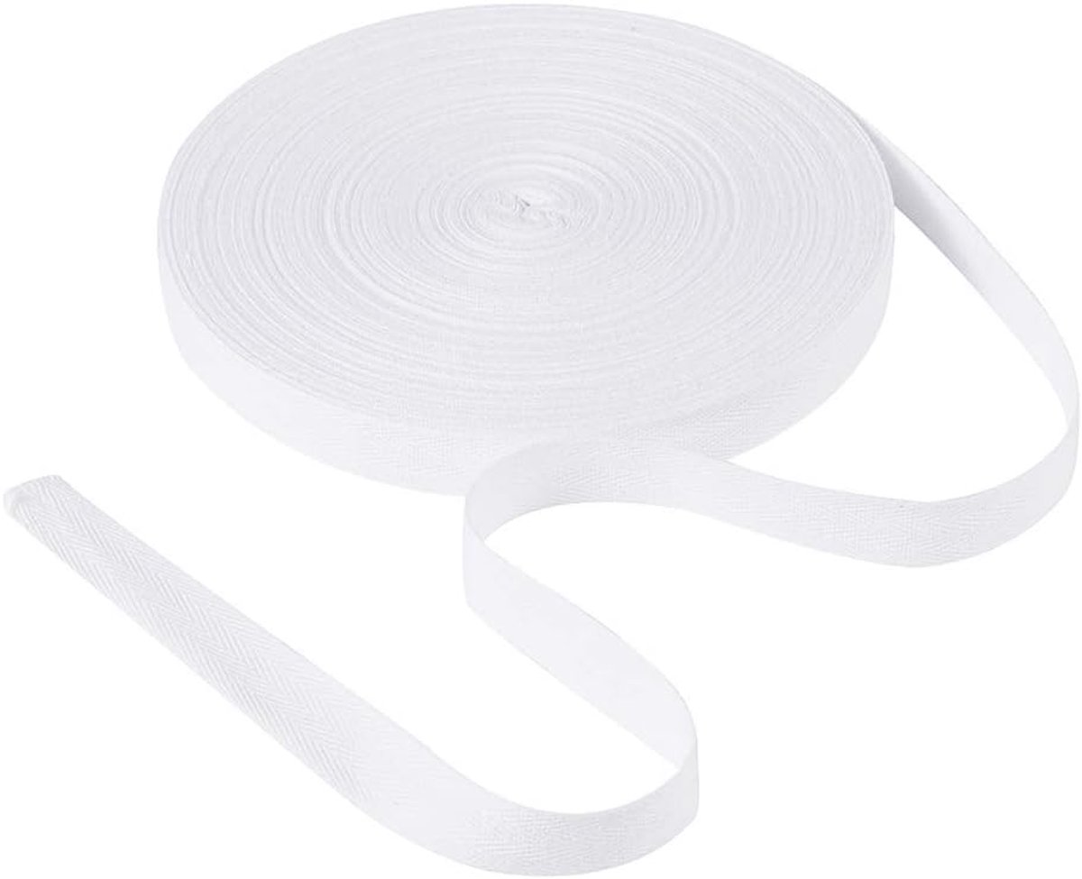 Katoenen keperband voor naaien, knutselen, 45 m x 16 mm, wit