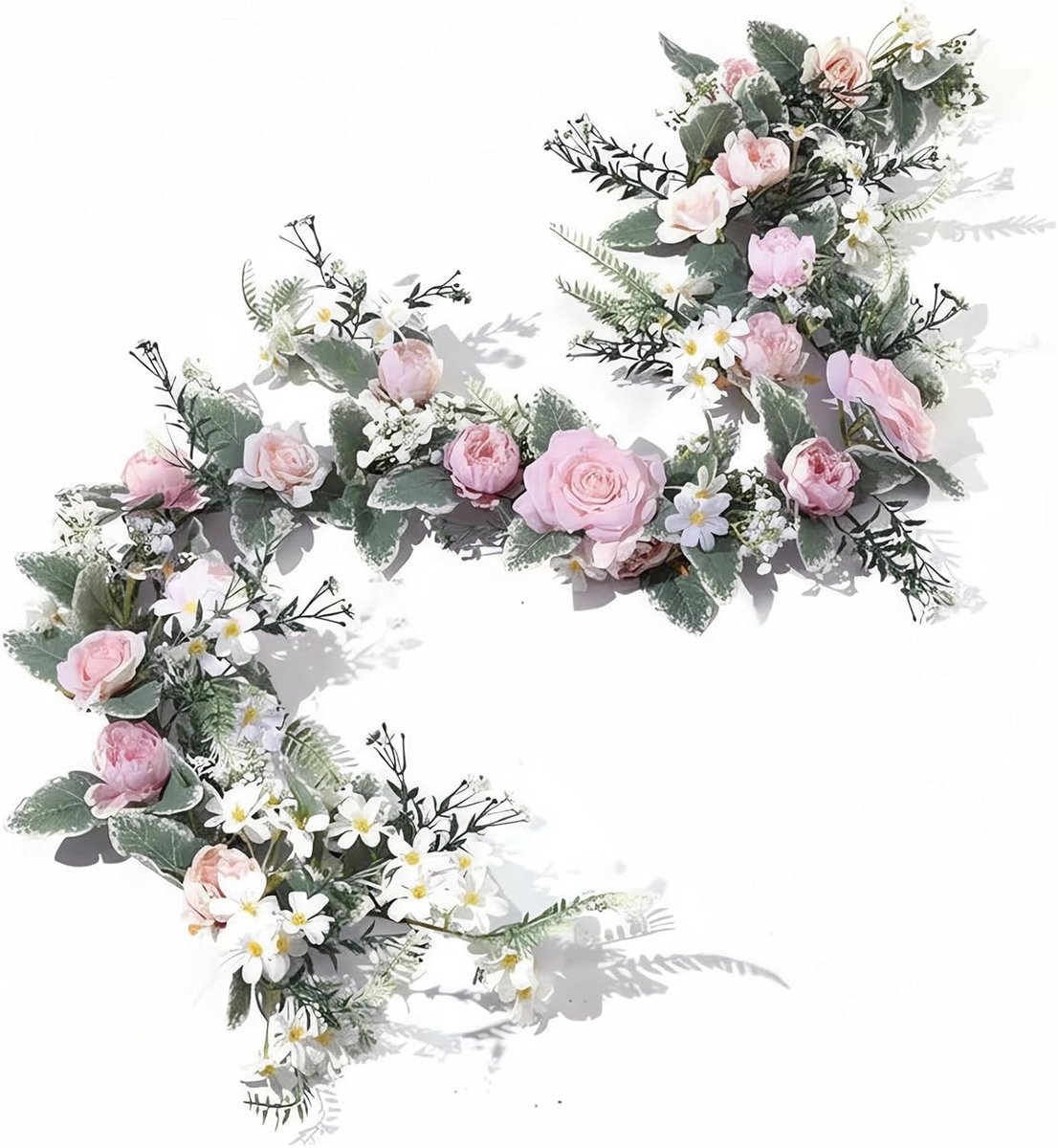 180 cm roze decoratiekrans, kunstrozenslinger, bloemenslinger, hangende bloemenslinger, kunstmatige simulatie, rozenslinger, kunstplanten voor bruiloft, feest, bloemenwand (roze)