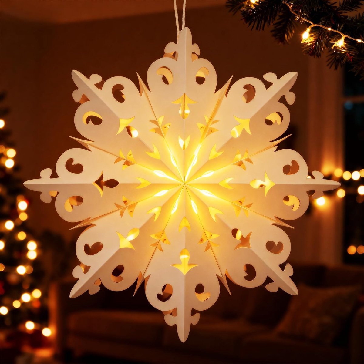 45 cm verlichte kerstster, 3D-papieren ster om op te hangen, met verlichting, kerstdecoratie voor binnen