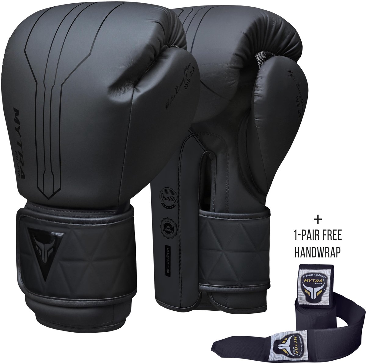 SnelShoppen - Mytra Fusion Bokshandschoenen 16-oz Inclusief Gratis Handwraps voor MMA Training, Muay Thai en Kickboksen - Zwart - Voor Mannen en Vrouw